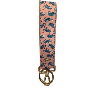 Pink Leather  Blue Tigers wristlet keychain